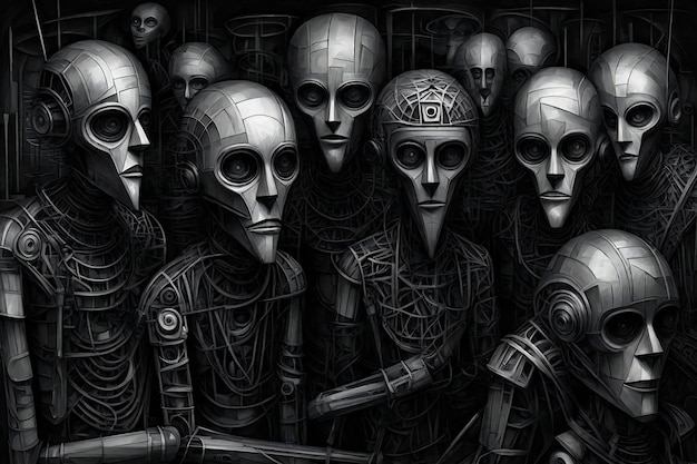 Photo a group of aliens in a cyborg suit