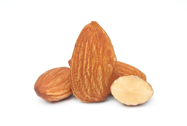 Group of almonds  isolated on white background