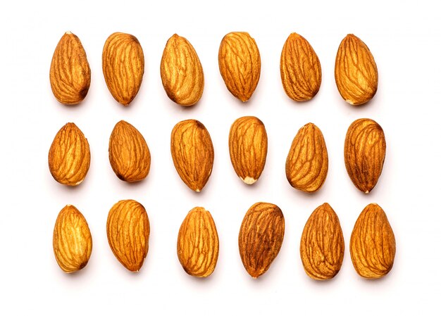 Group of almonds isolated on white