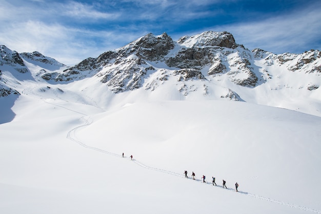 Group of alpine skiers on the mountain