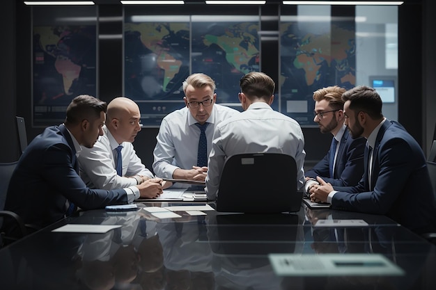 Photo a group of analysts huddled around a conference table