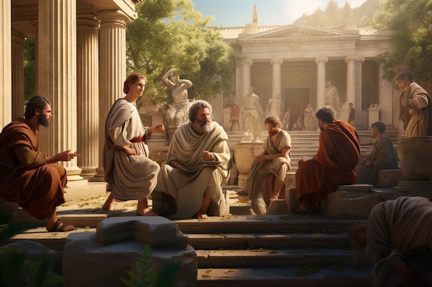 Photo a group of ancient greek philosophers engaged in t 00310 03