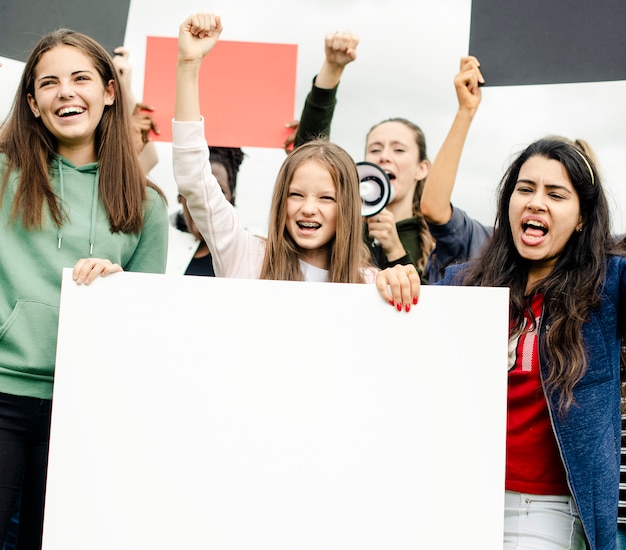 Group of angry female activists is protesting