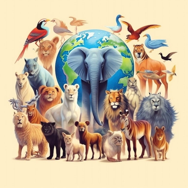 group of animal gather modern vector illustration with generate Ai