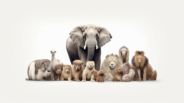 Group of animals isolated background Animal conservation concept