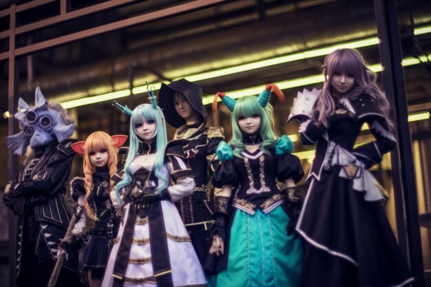 Photo a group of anime dolls are standing in front of a sign that says'anime girl '