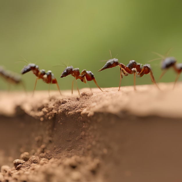 Photo a group of ants are standing on a rock one is a line of ants