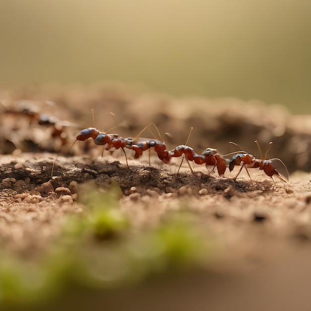 Photo a group of ants are on a tree stump