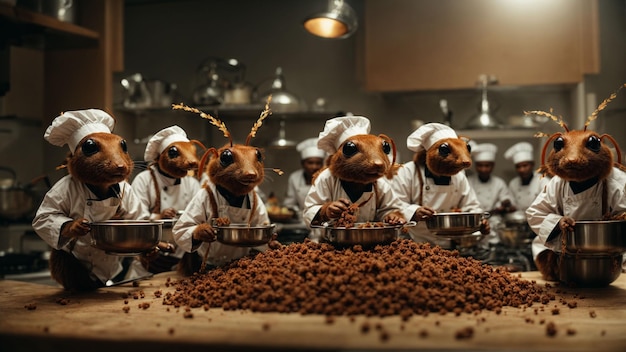 Photo a group of ants hosting a cooking show