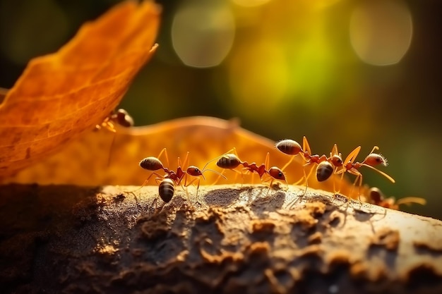 A group of ants on a leaf