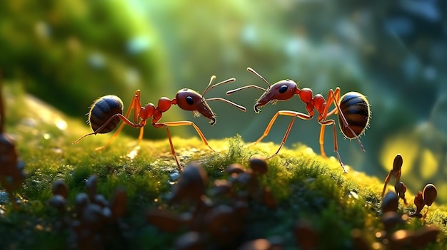 Photo a group of ants on moss