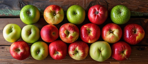 Group of Apples on Wooden Table