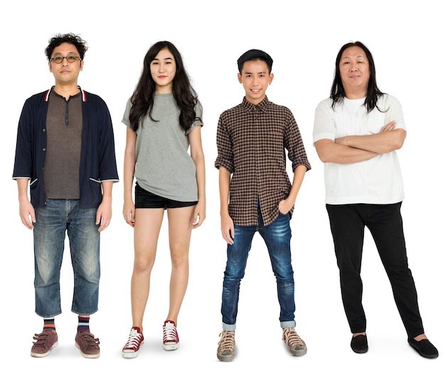 Group of Asian Adult People Set Studio Isolated