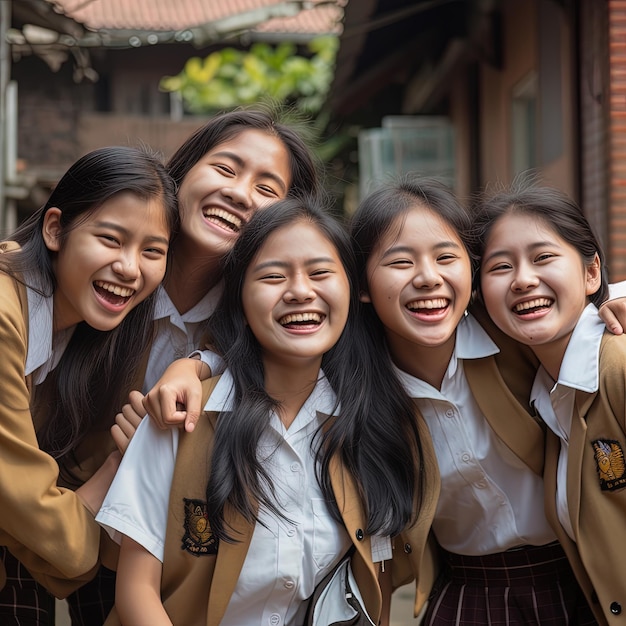 Group of Asian girls studying