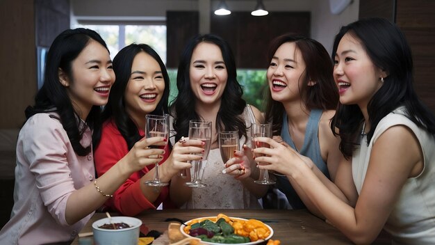 Group of asian women party at home