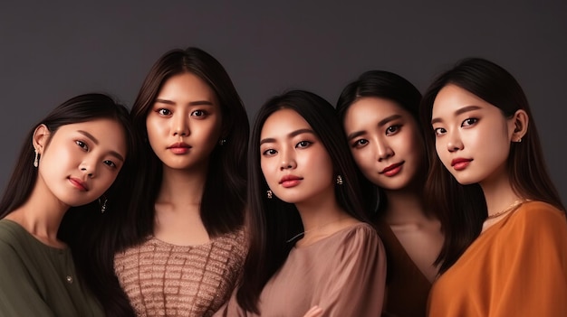 Group of asian women with different color clothes beauty and fashion concept Generative AI