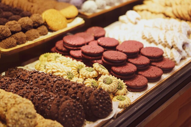 Group of assorted cookies Chocolate chip oatmeal raisin white chocolate