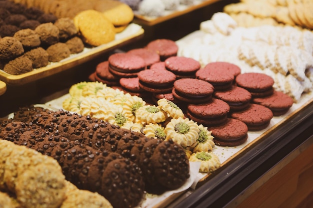 Group of assorted cookies Chocolate chip oatmeal raisin white chocolate