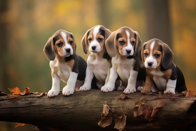 Foto gruppo di cuccioli di beagle all'aperto