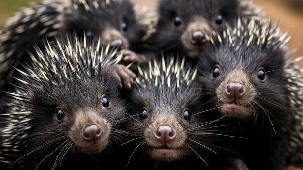 Group of baby porcupines close up