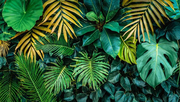 Photo group background of dark green tropical leaves monstera palm coconut leaf fern palm