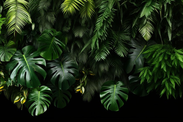 Photo group background of dark green tropical leaves