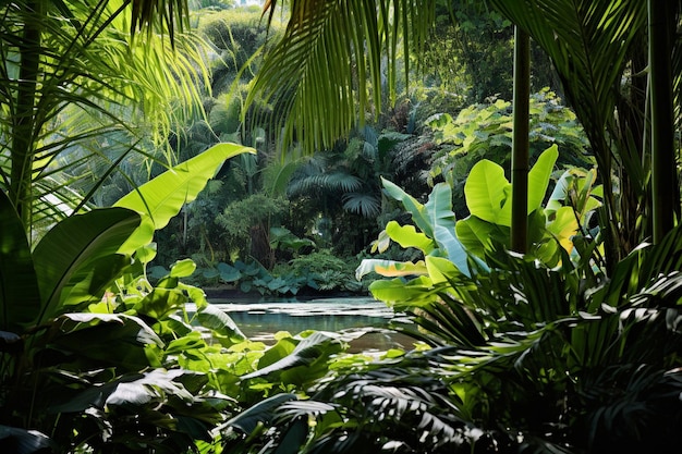 写真 背景 濃い緑の熱帯の葉のグループ