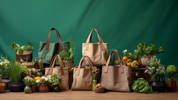 Photo group of bags on wooden table