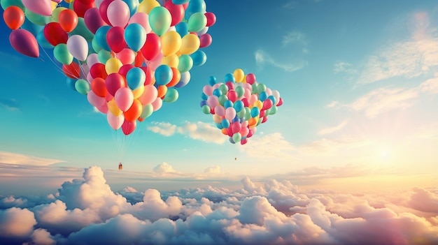 Foto un gruppo di palloncini che fluttuano nell'aria nel cielo