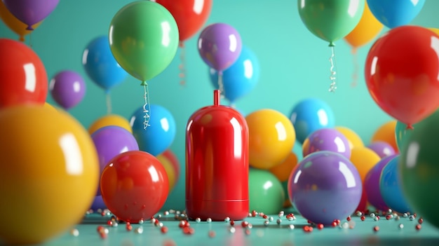 Photo a group of balloons gathered around a helium tank each one trying to outdo the others as they fill