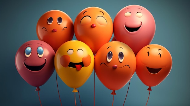 A group of balloons with faces and faces on them