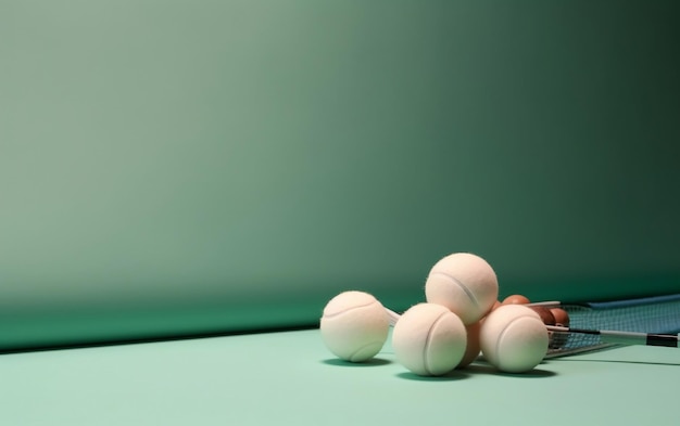 A group of balls are on a green table.