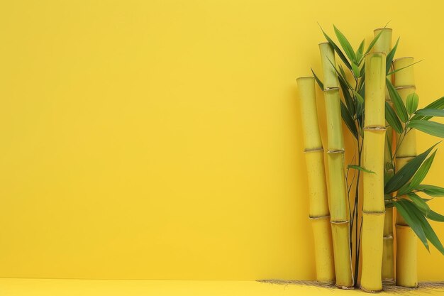 Photo group of bamboo plants against a yellow wall