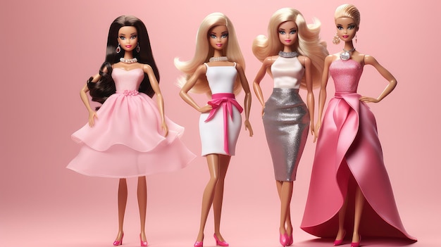 Photo group of barbie dolls beautifully dressed