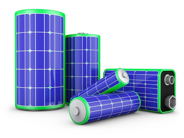 A group of batteries with solar panels