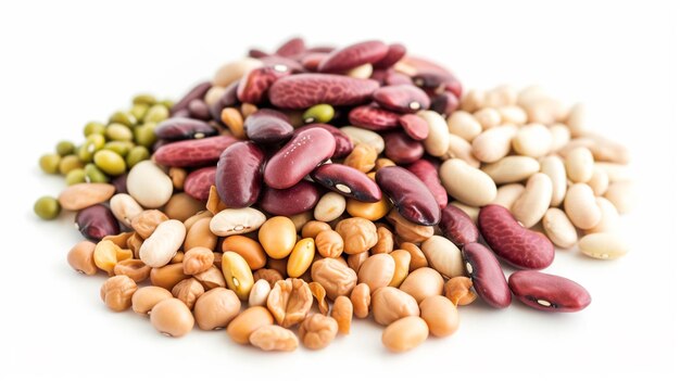 Group of beans and lentils isolated on white background Generative Ai