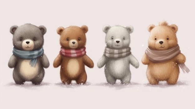 A group of bears with a scarf that says'the bear '