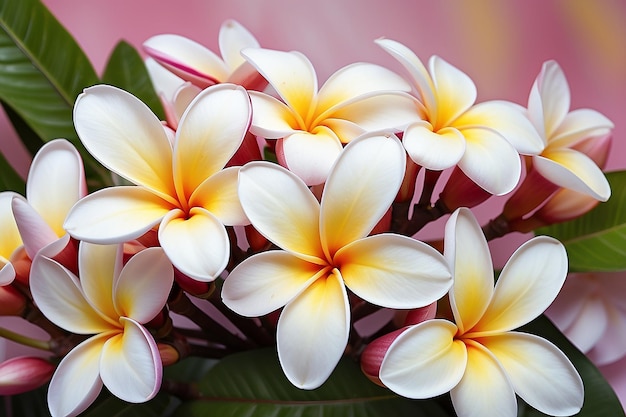 Photo group of beautiful frangipani flowers background
