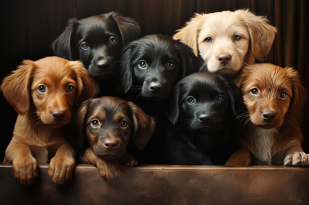 Foto gruppo di bellissimi cuccioli multicolori ritratto di cani animali