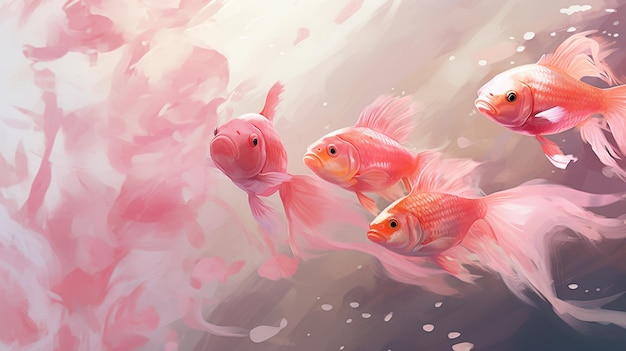 Foto un gruppo di bellissimi pesci rosa che nuotano nell'acquario