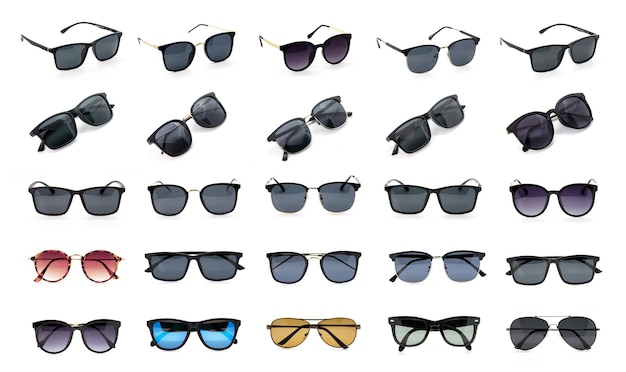 Group of beautiful sunglasses isolated on white background Costume Fashion