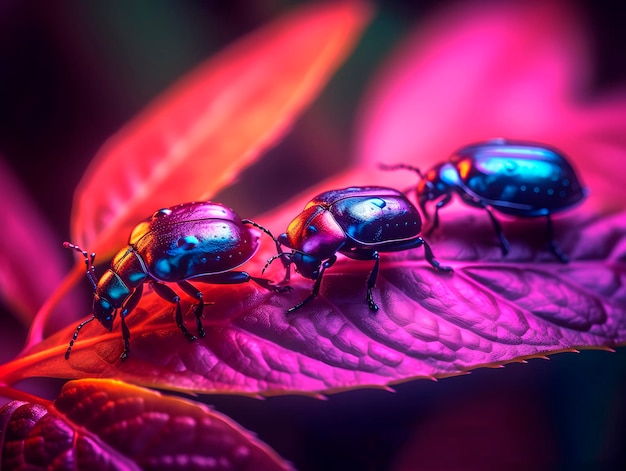 A group of beetles sitting on top of a leaf AI generated AI generativ