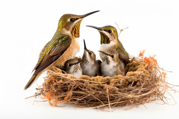 a group of birds sitting in a nest