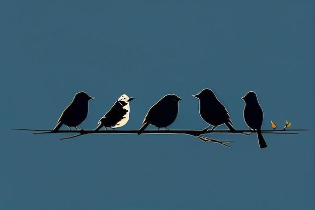 A group of birds sitting on a wire with one that says " the other ".