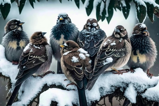 A group of birds in the snow