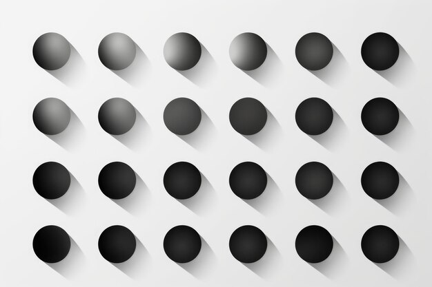 Foto un gruppo di cerchi neri su uno sfondo bianco perfetto per progetti di design grafico o arte minimalista