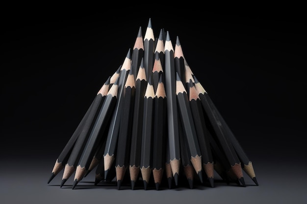 Photo group of black pencils isolated on black background 3d illustration ai generated