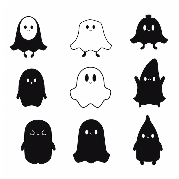 a group of black and white ghost silhouettes with different faces generative ai