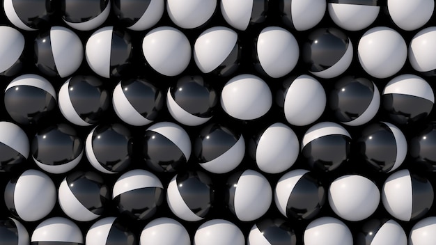 Group of black and white spheres rotating Abstract illustration 3d render