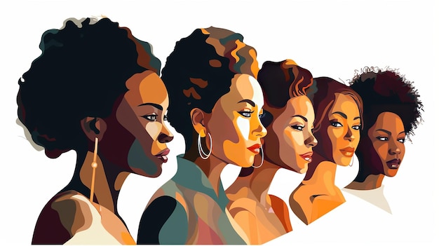 Group of black women for black history month isolated on white background Generative ai